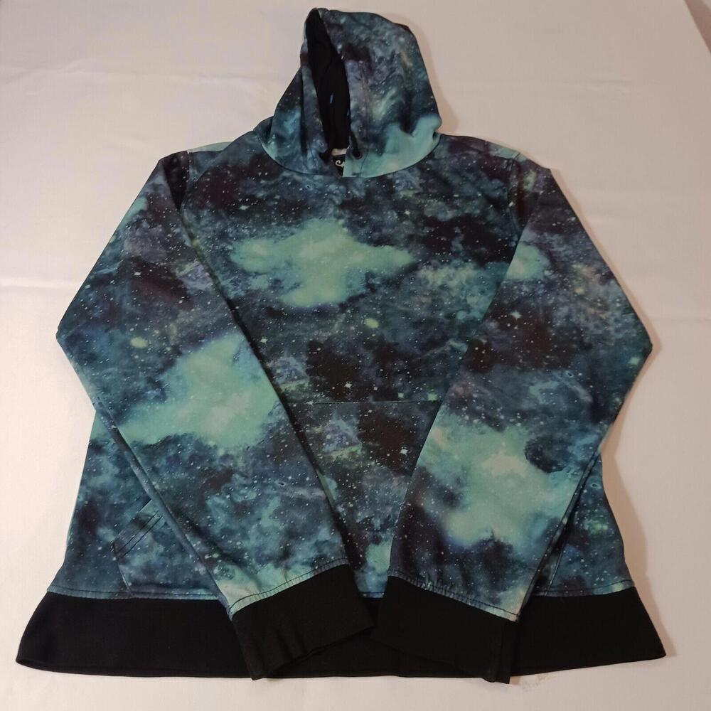 Carbon Men's Black & Dyed Blue Drawstring Hoodie Pullover Sweatshirt Size Medium